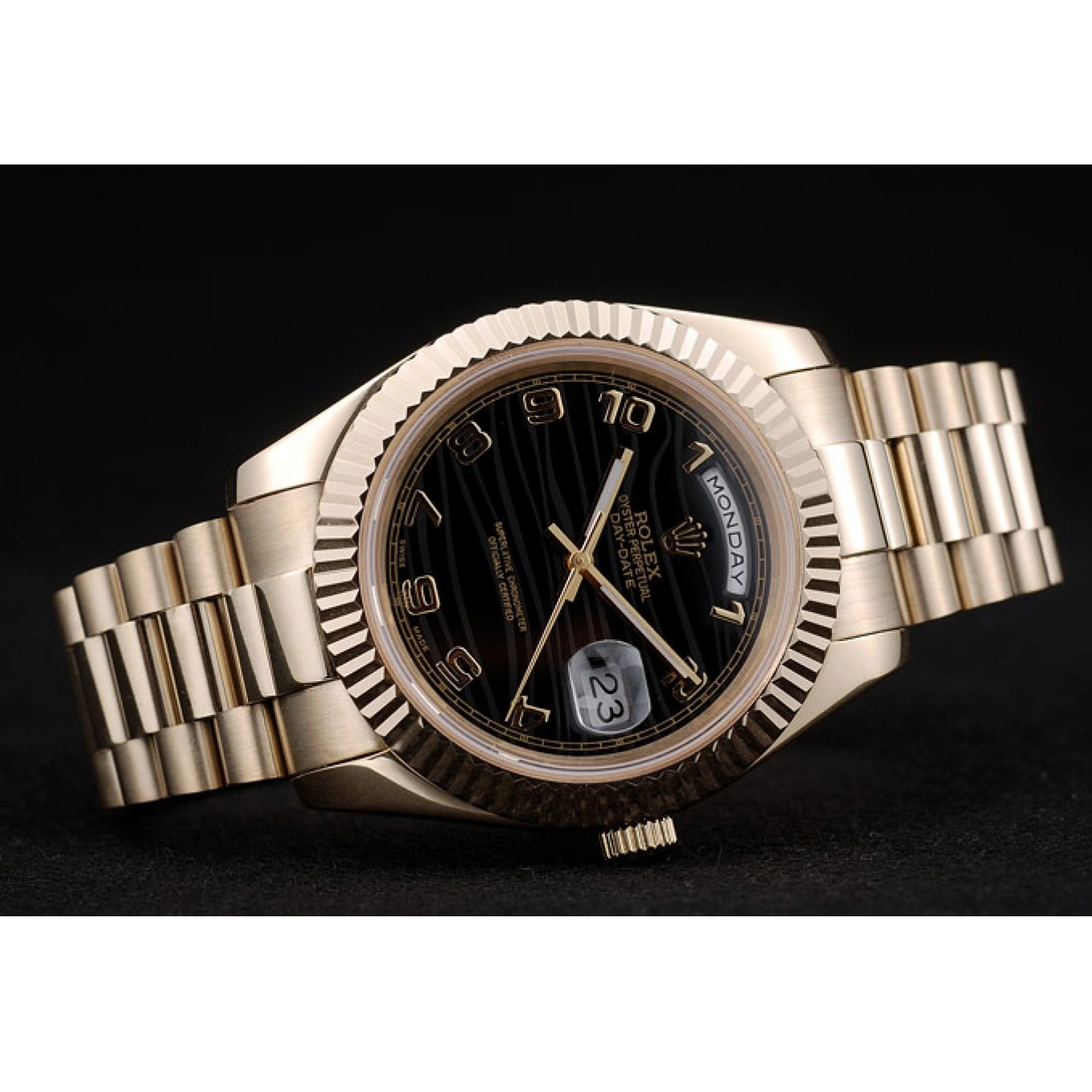 Aaa fake watches Dial 41980 Stainless Patterned Rolex Steel Strap DayDate Gold Black 1028